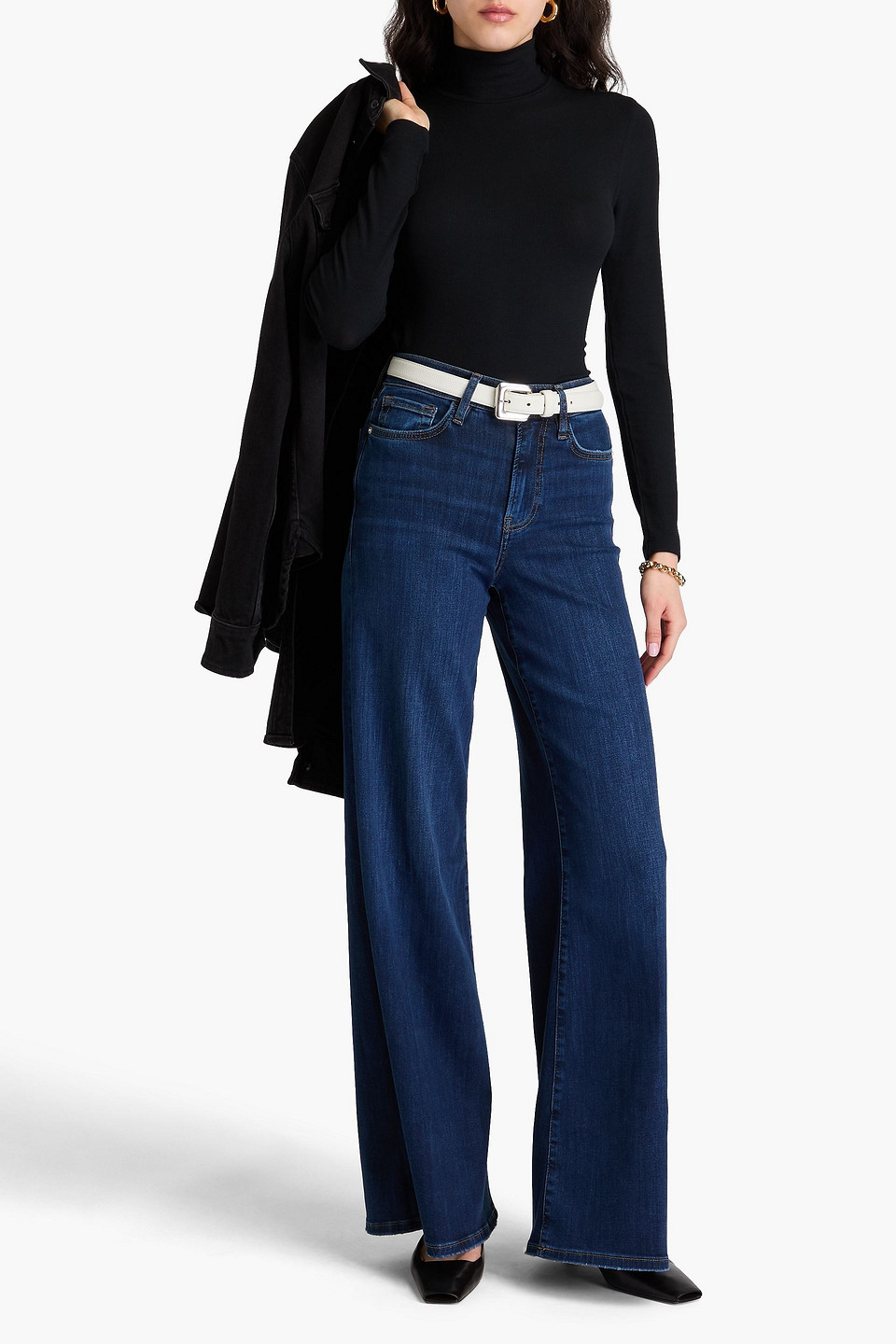 Frame Ribbed Modal-blend Jersey Turtleneck Top In Black