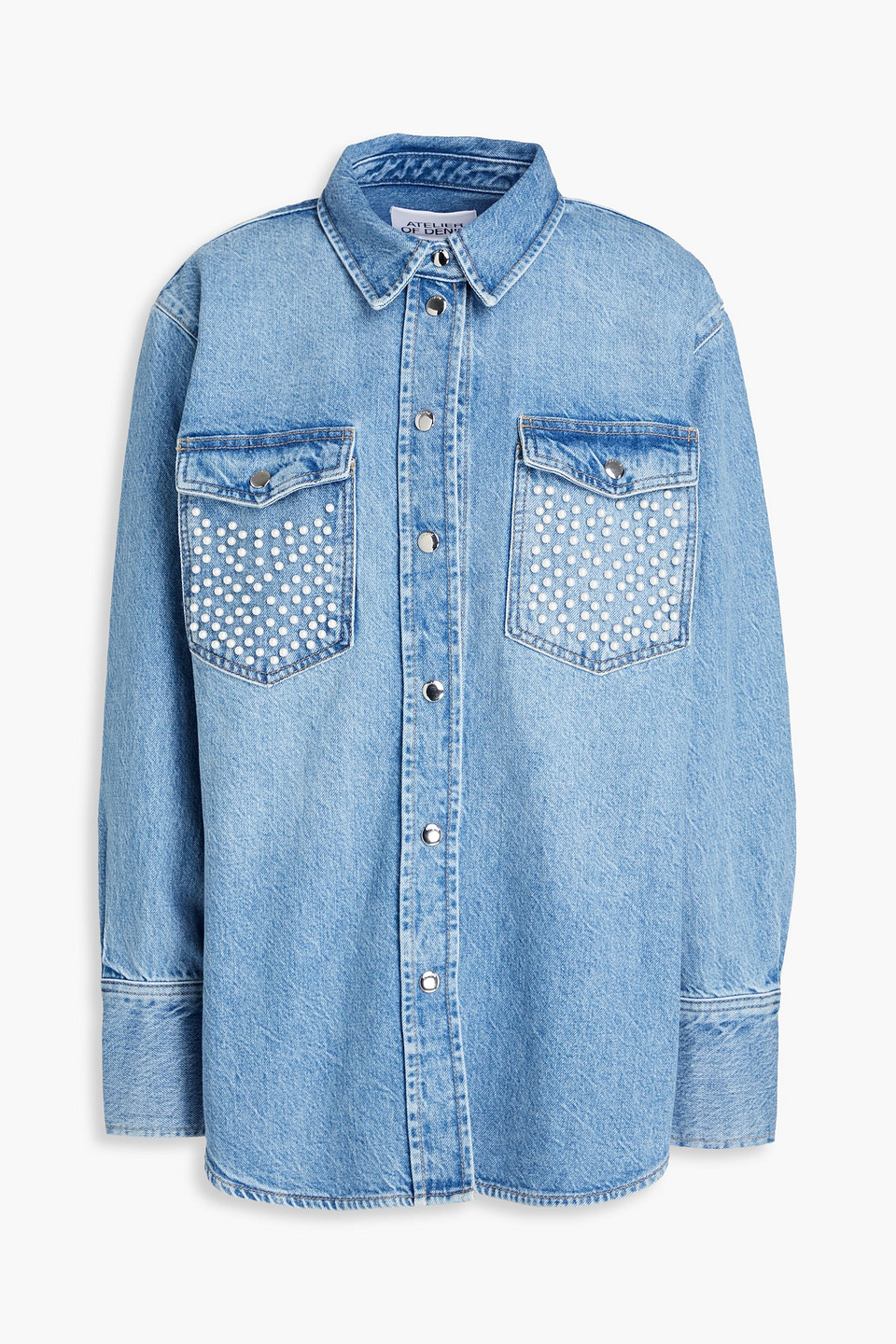Faux pearl-embellished denim shirt