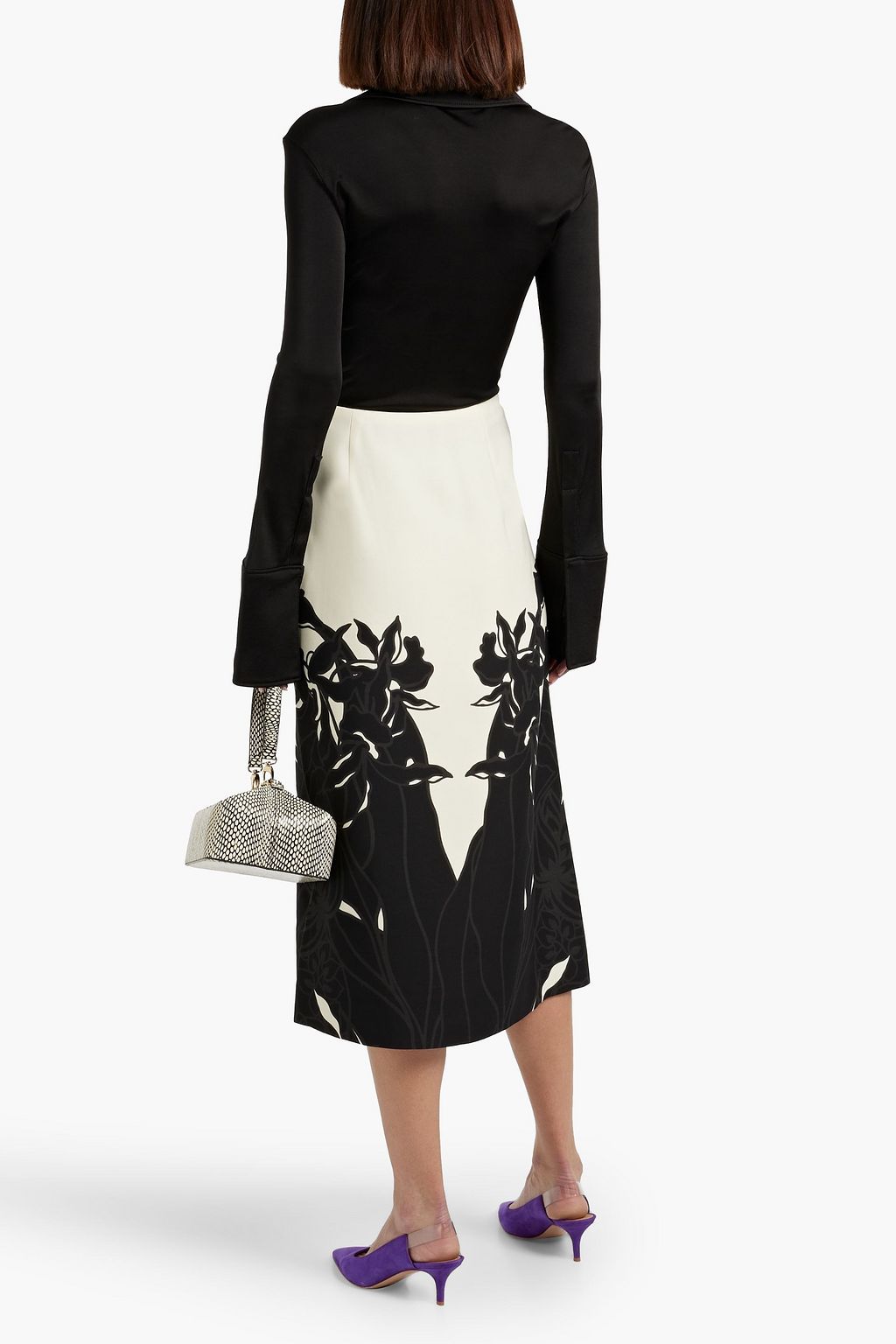 VALENTINO GARAVANI Floral-print wool and silk-blend crepe midi skirt