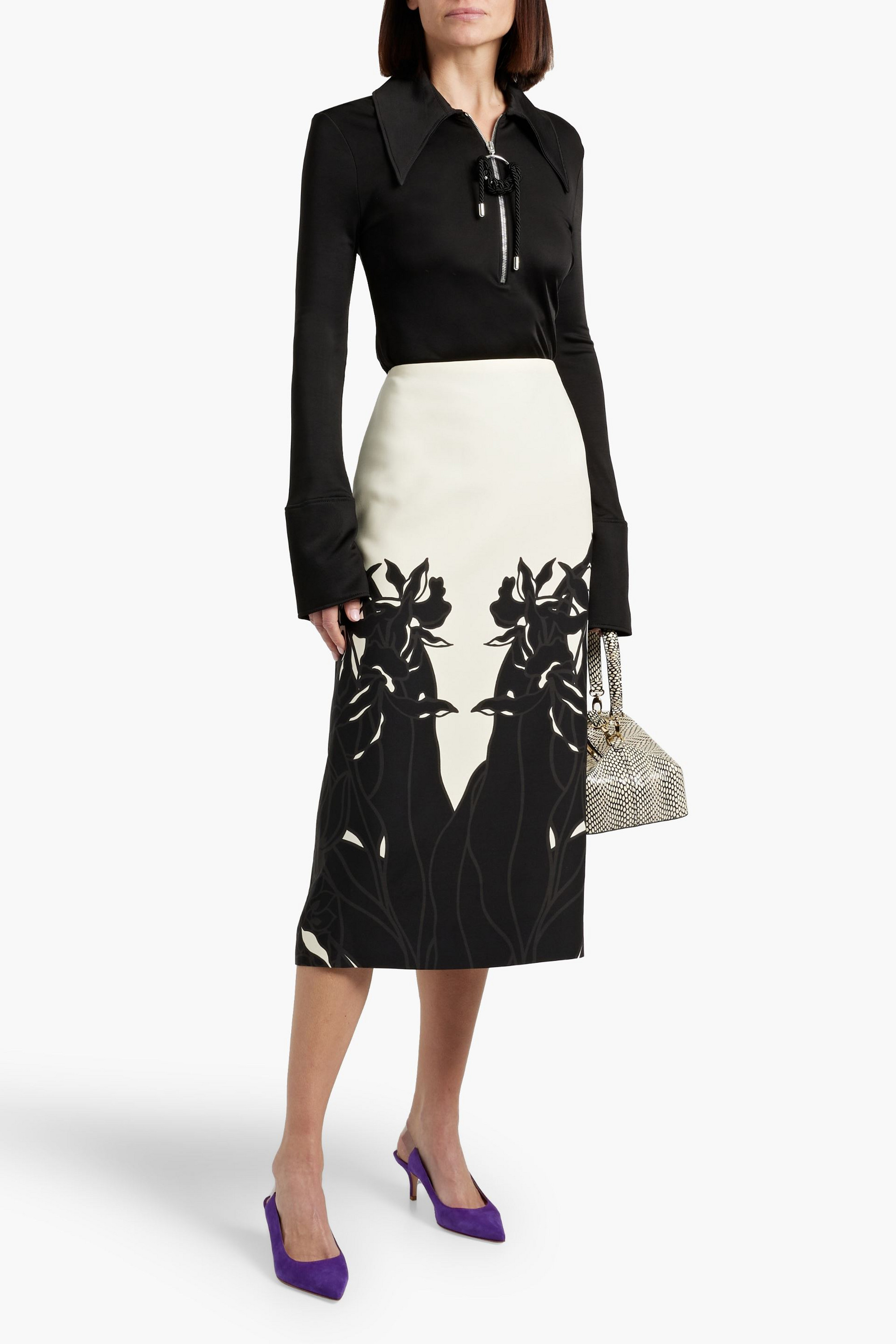 Valentino Garavani Floral-print wool and silk-blend crepe midi skirt