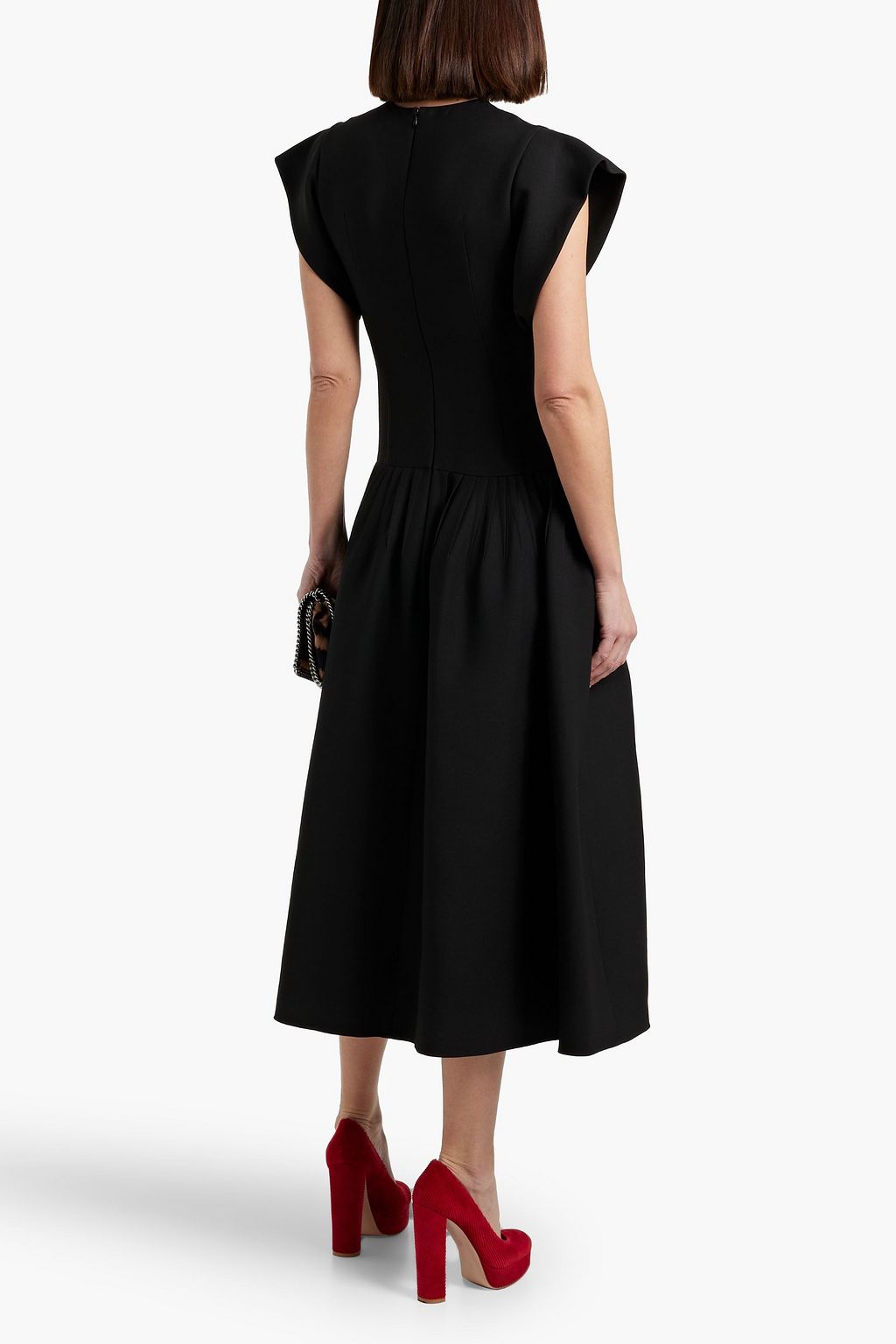 VALENTINO GARAVANI Pleated wool and silk-blend crepe midi dress