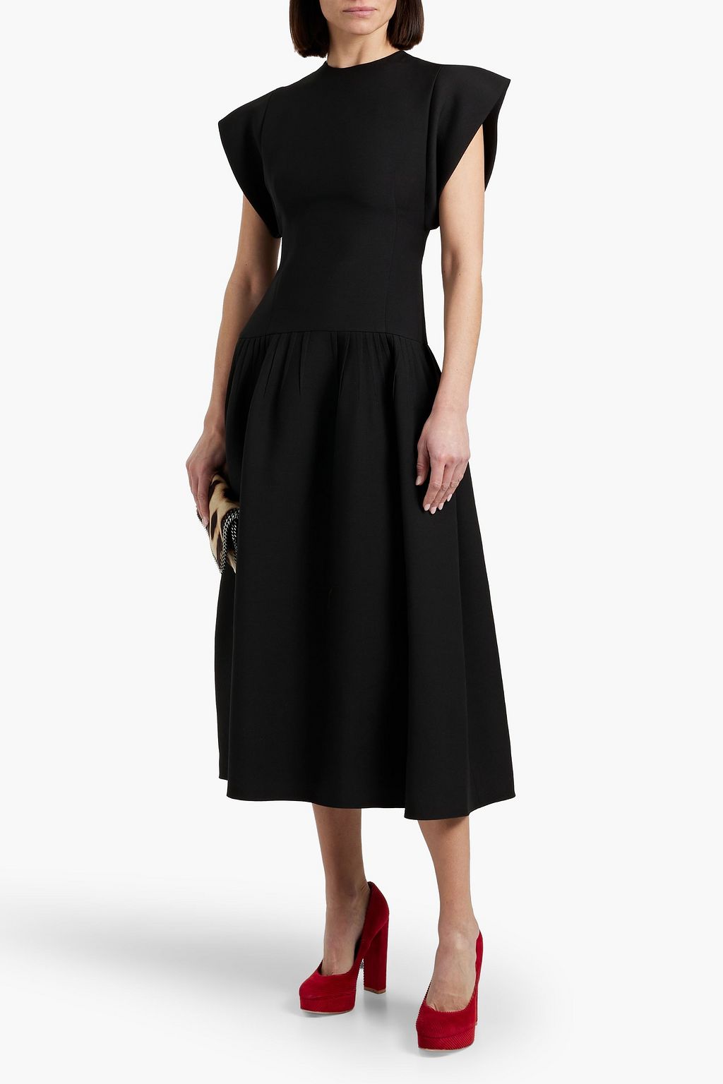 VALENTINO GARAVANI Pleated wool and silk-blend crepe midi dress