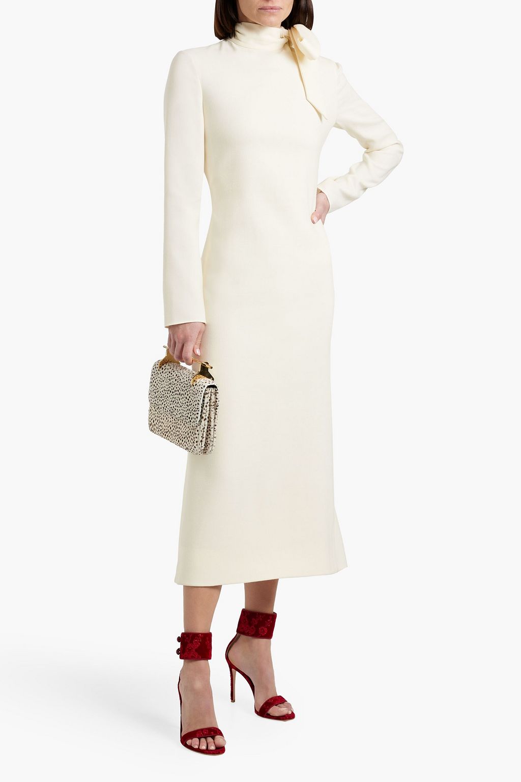 VALENTINO GARAVANI Pussy-bow wool-blend crepe midi dress | THE OUTNET