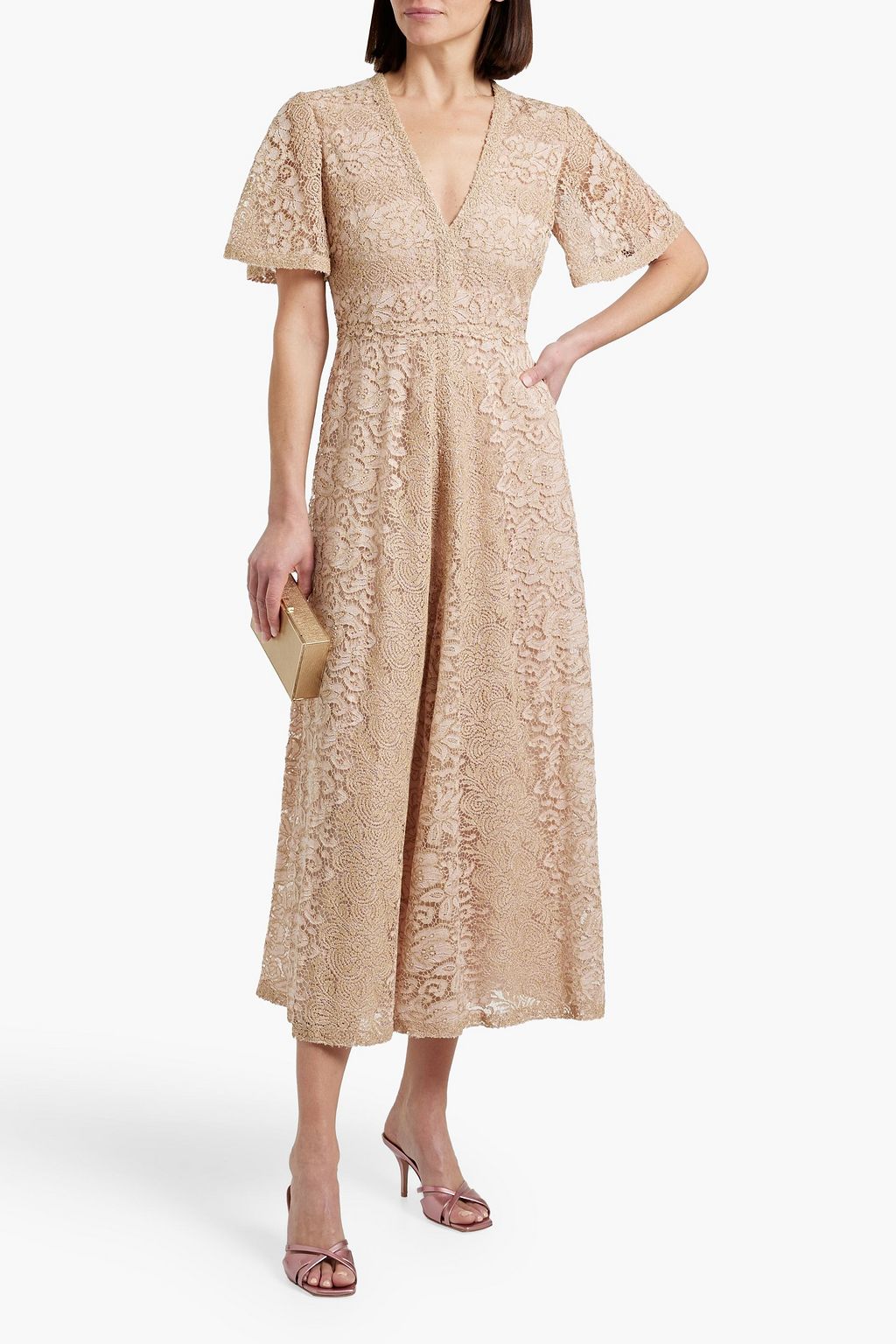 VALENTINO GARAVANI Metallic crocheted lace midi dress