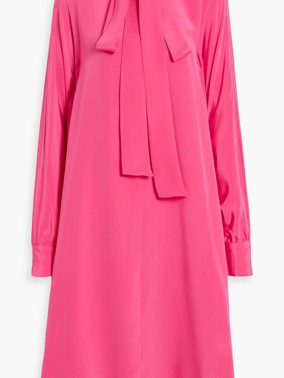 pussy-bow silk crepe de chine midi dress