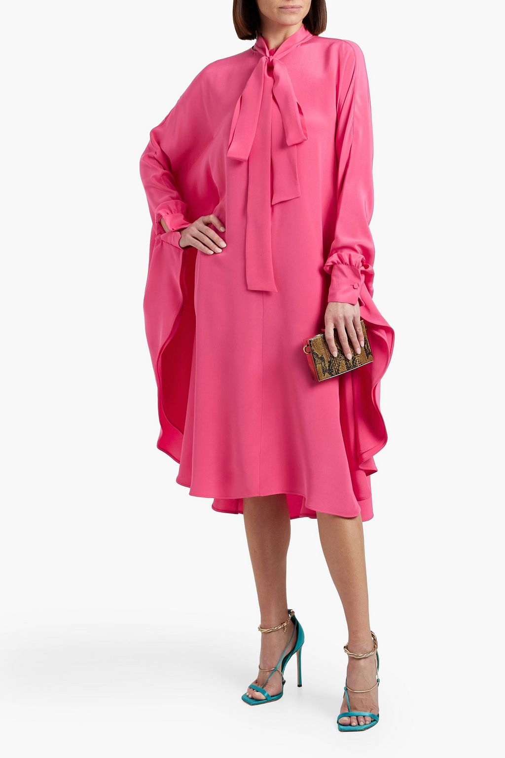 VALENTINO GARAVANI Pussy-bow silk crepe de chine midi dress