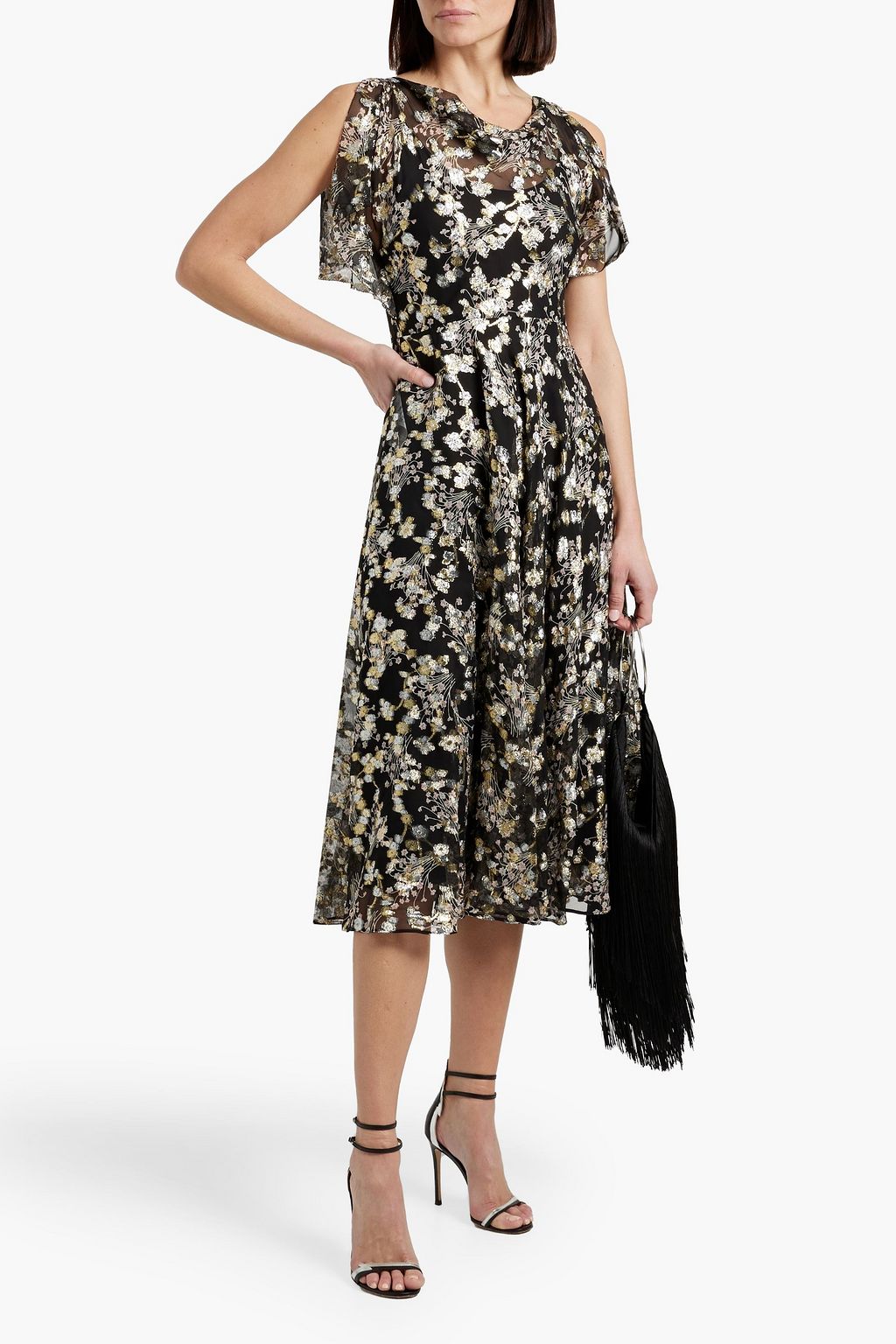 VALENTINO GARAVANI Floral-print metallic fil coupé silk-blend chiffon midi dress