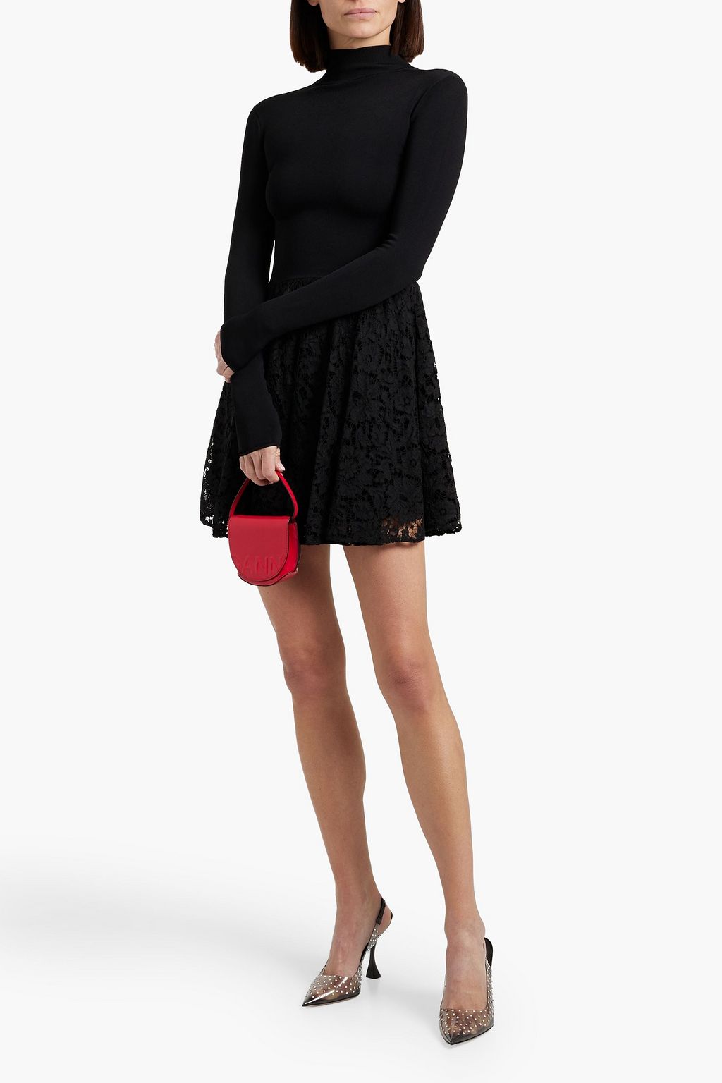 VALENTINO GARAVANI Stretch-knit and corded lace mini dress | THE