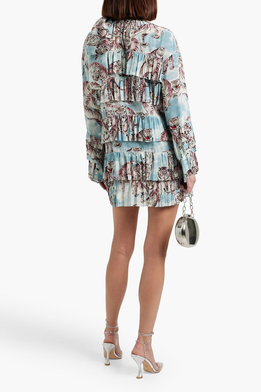 VALENTINO GARAVANI Pussy-bow ruffled printed silk crepe de chine mini dress