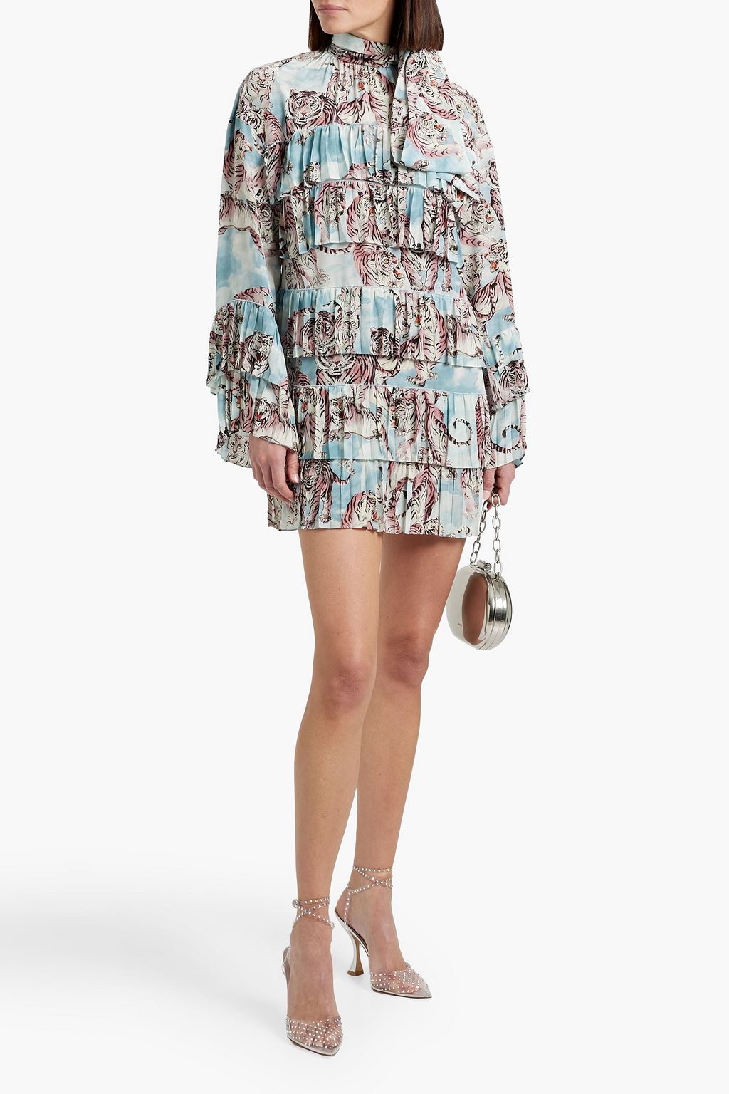 VALENTINO GARAVANI Pussy-bow ruffled printed silk crepe de chine mini dress
