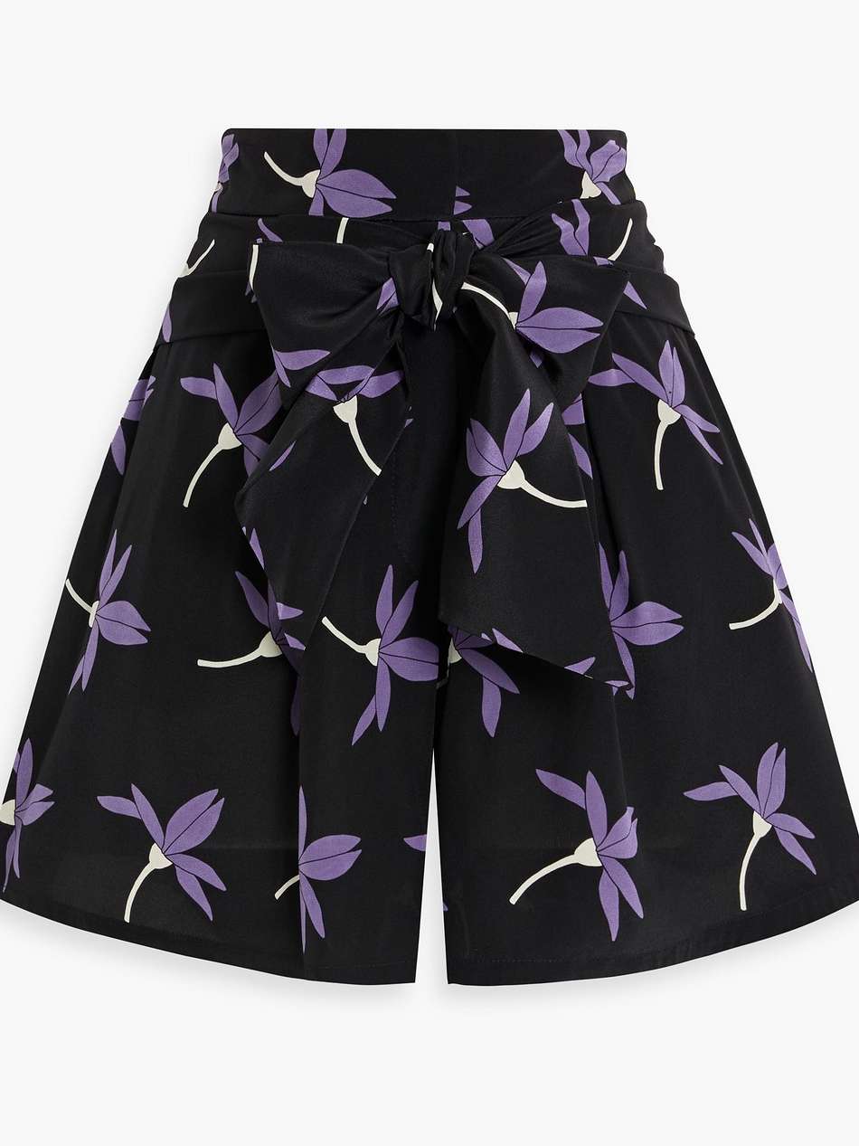 tie-detailed floral-print silk crepe de chine shorts