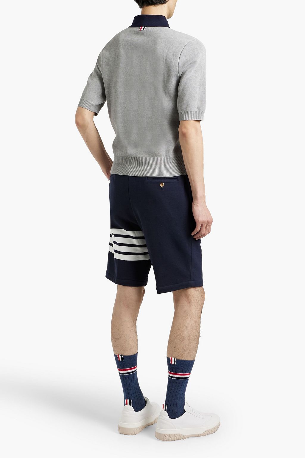 THOM BROWNE Two-tone cotton polo shirt