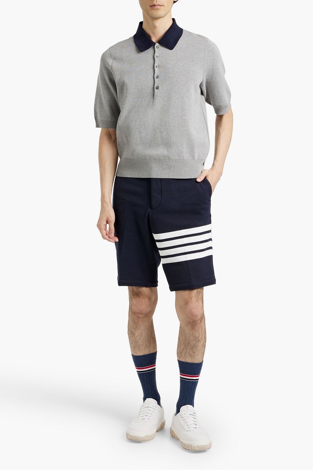THOM BROWNE Two-tone cotton polo shirt