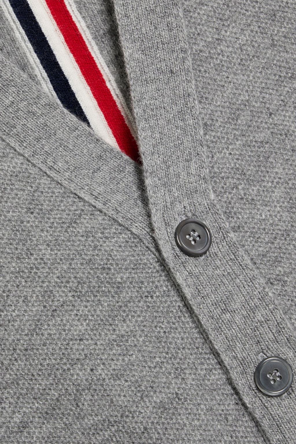 THOM BROWNE Striped wool-piqué cardigan