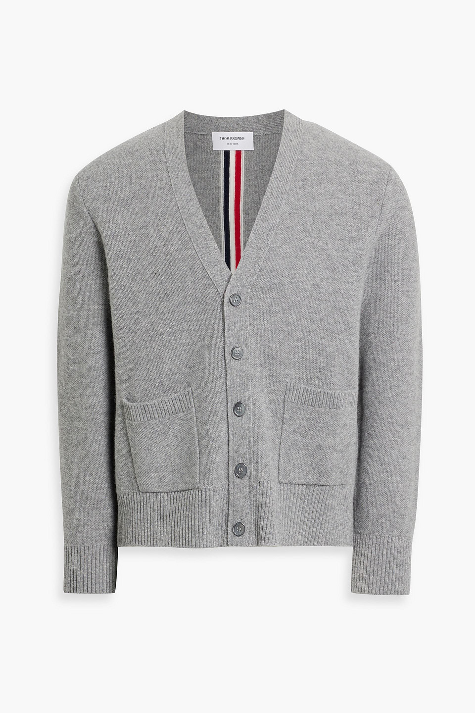 Thom Browne Striped Wool-piqué Cardigan In Gray