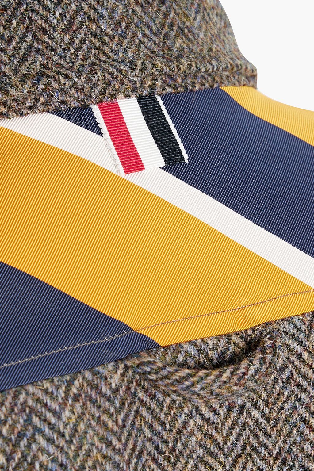 THOM BROWNE Striped silk and cotton-blend twill-paneled herringbone wool overshirt