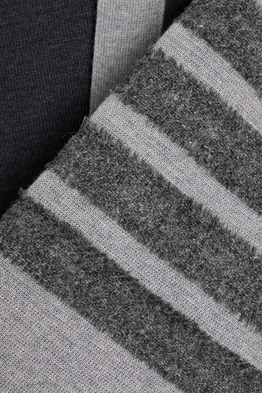 THOM BROWNE Tweed-trimmed striped wool cardigan