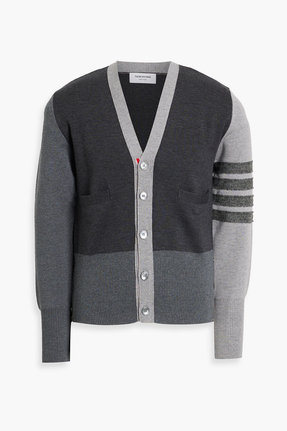 Thom Browne Tweed-trimmed Striped Wool Cardigan In Gray
