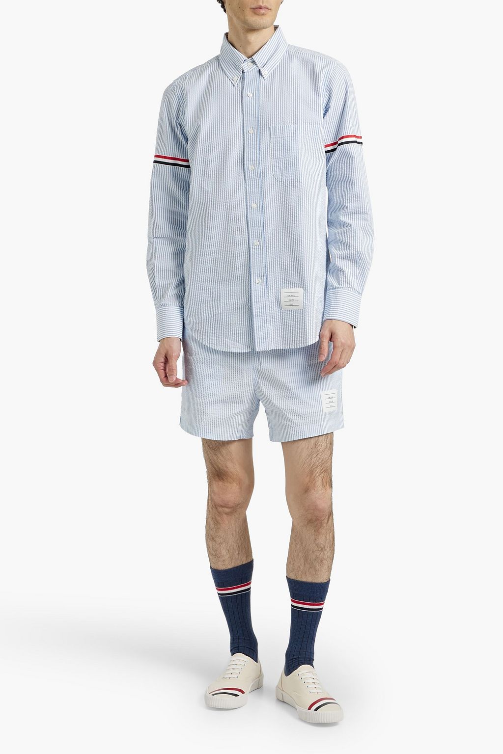 THOM BROWNE Striped cotton-seersucker shirt