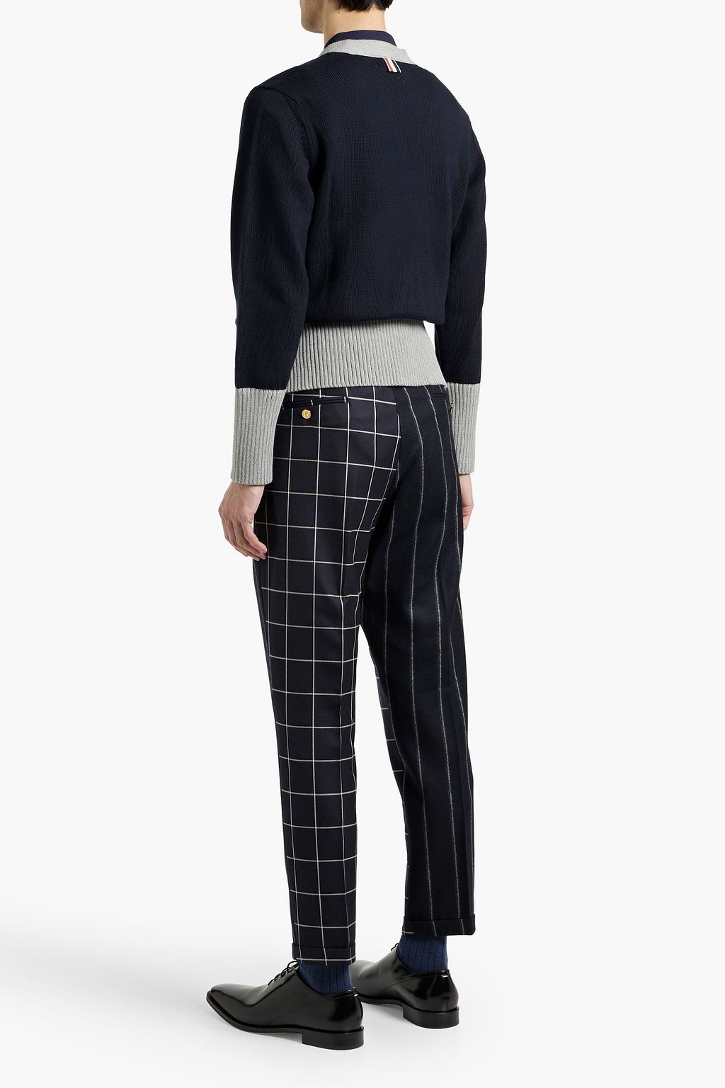 THOM BROWNE Cropped striped wool-flannel and checked twill pants