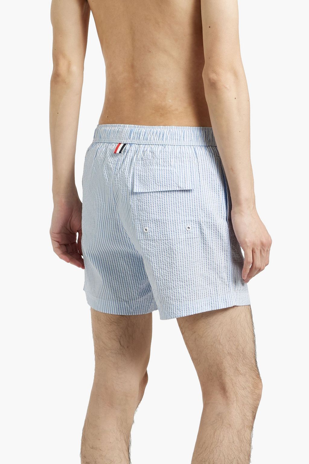 THOM BROWNE Short-length striped seersucker swim shorts
