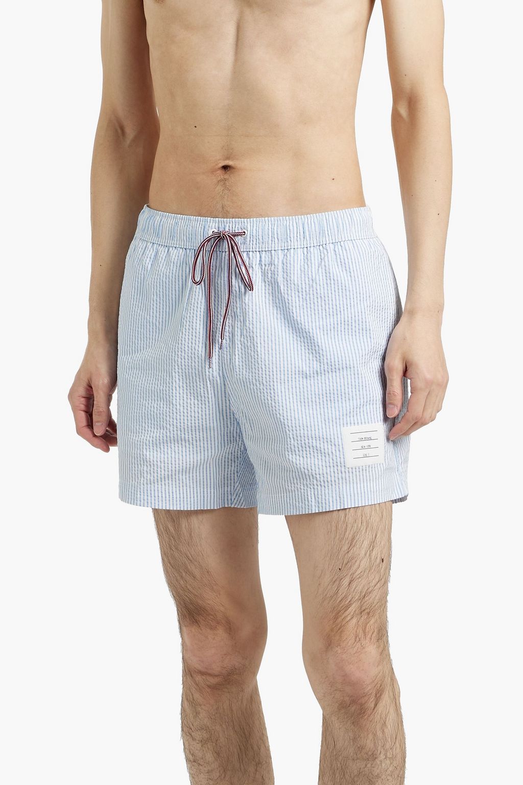 THOM BROWNE Short-length striped seersucker swim shorts