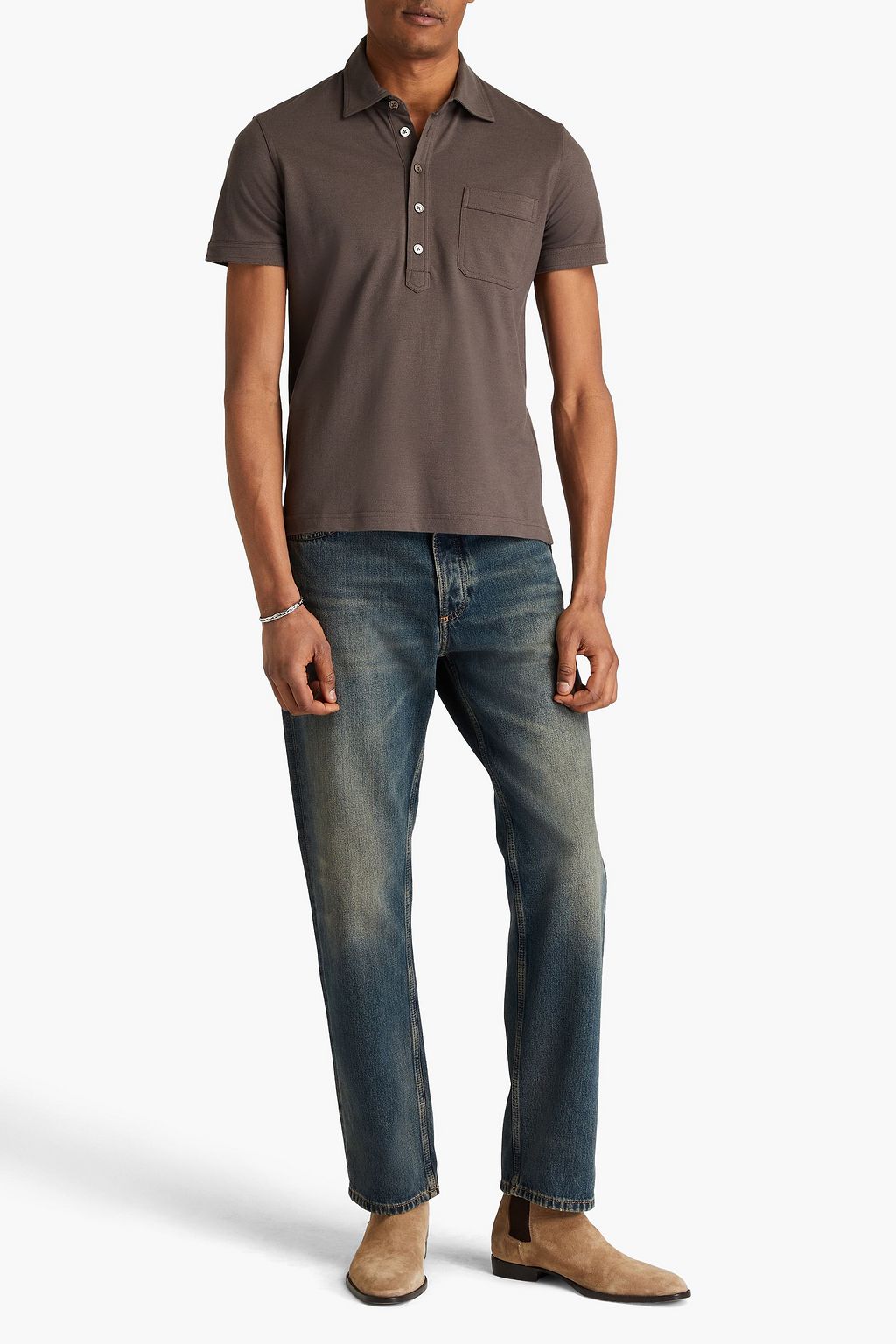 TOM FORD Cotton and silk-blend piqué polo shirt