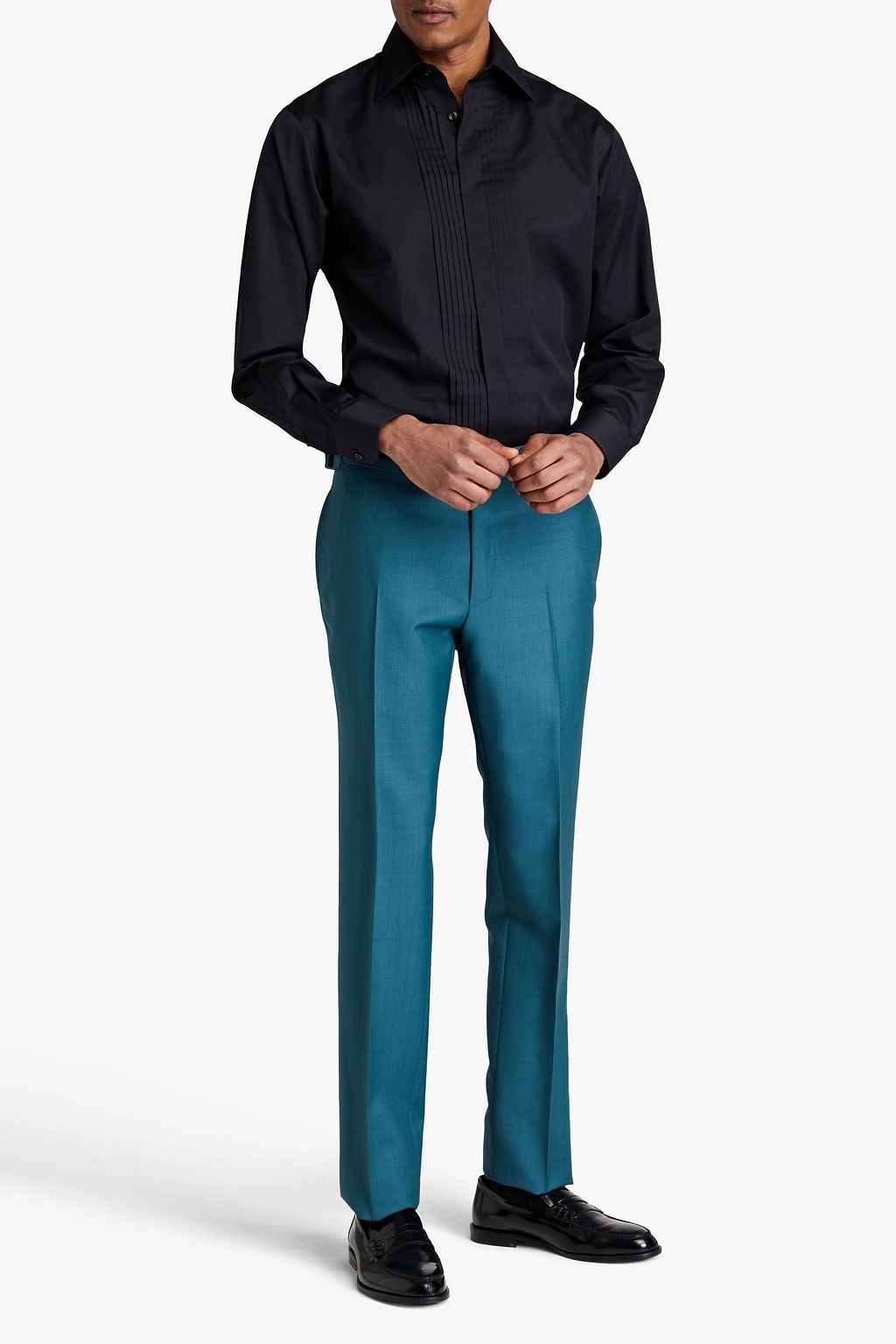TOM FORD Cotton and silk-blend poplin tuxedo shirt