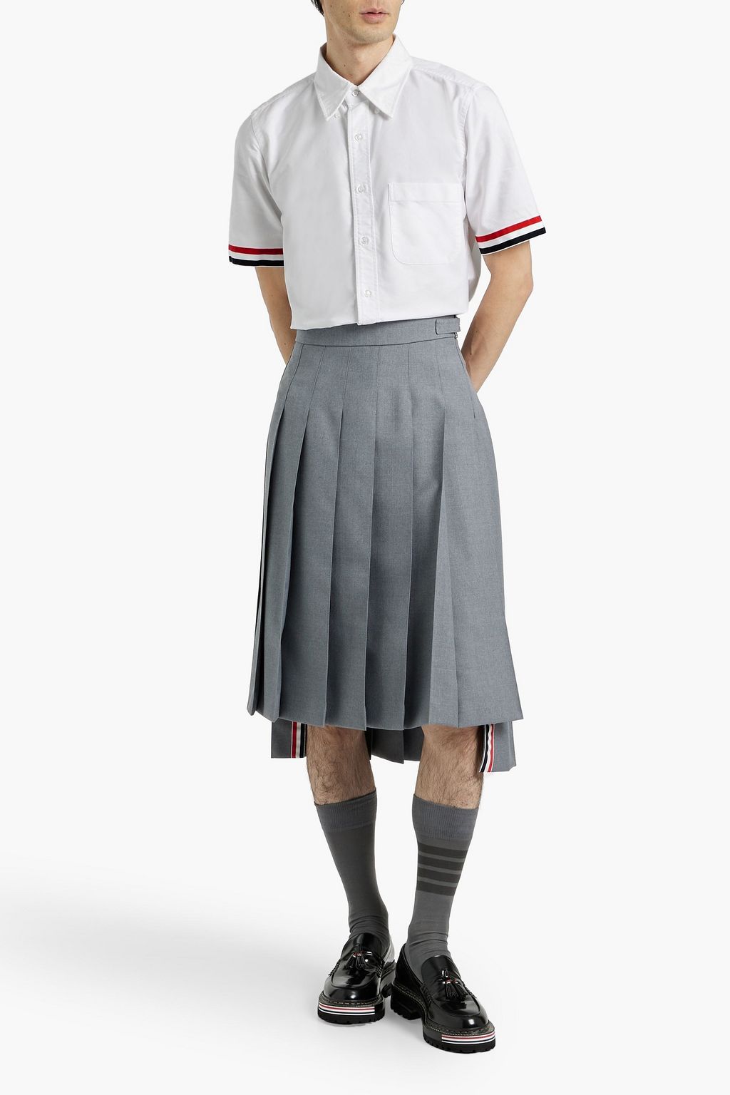 THOM BROWNE Striped cotton-piqué shirt