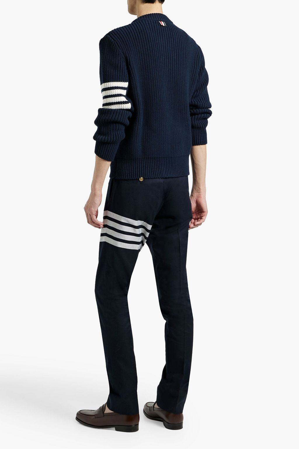 THOM BROWNE Striped merino wool and cotton-blend jacket