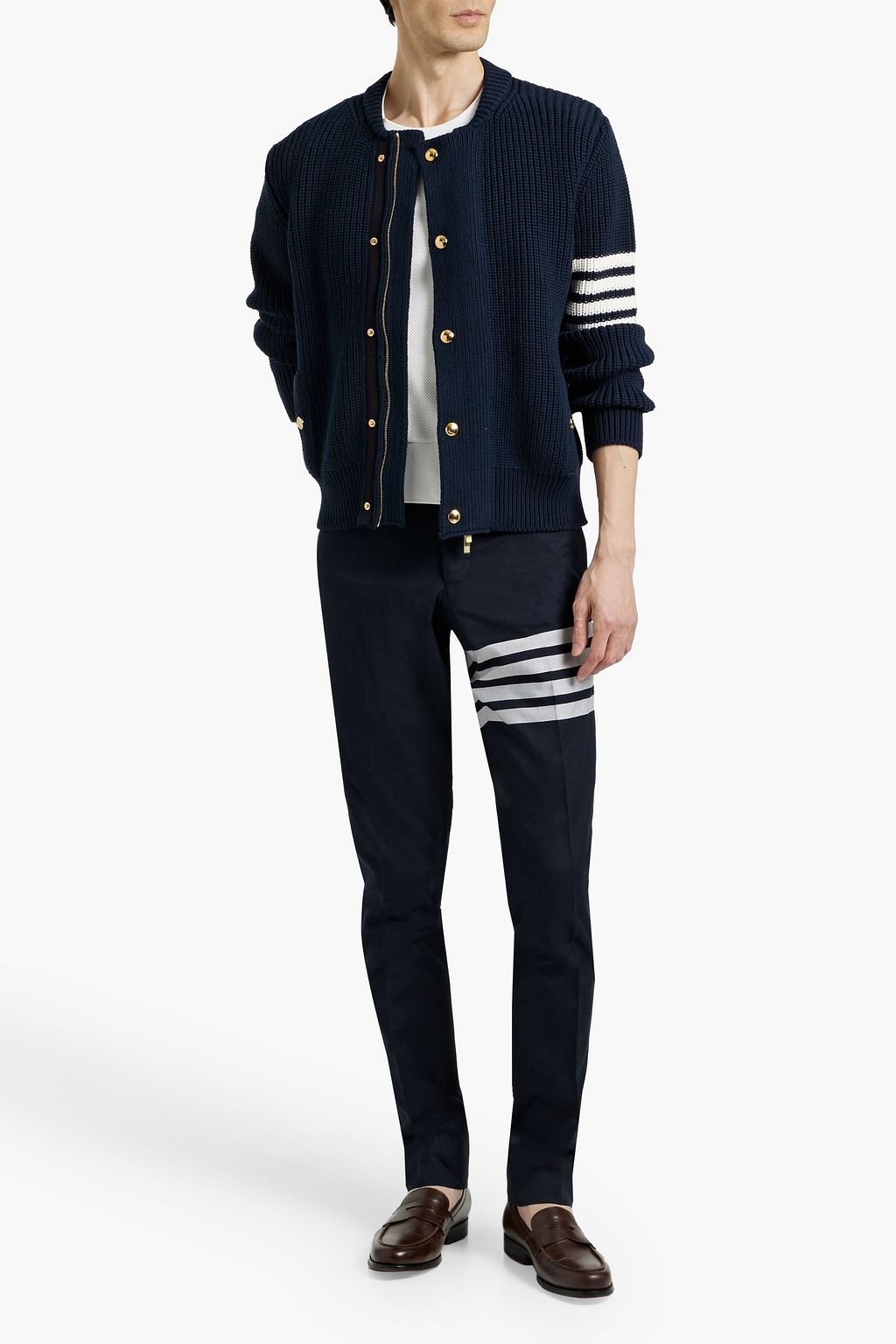THOM BROWNE Striped merino wool and cotton-blend jacket
