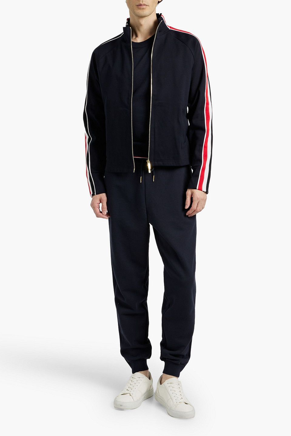 Thom Browne Striped Cotton-jersey Track Jacket In Midnight Blue