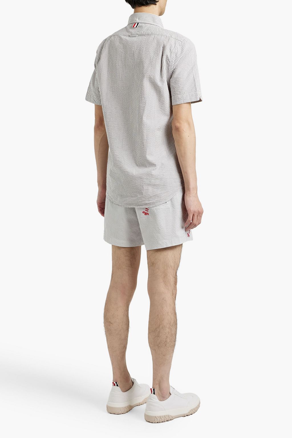 THOM BROWNE Striped cotton-seersucker shirt