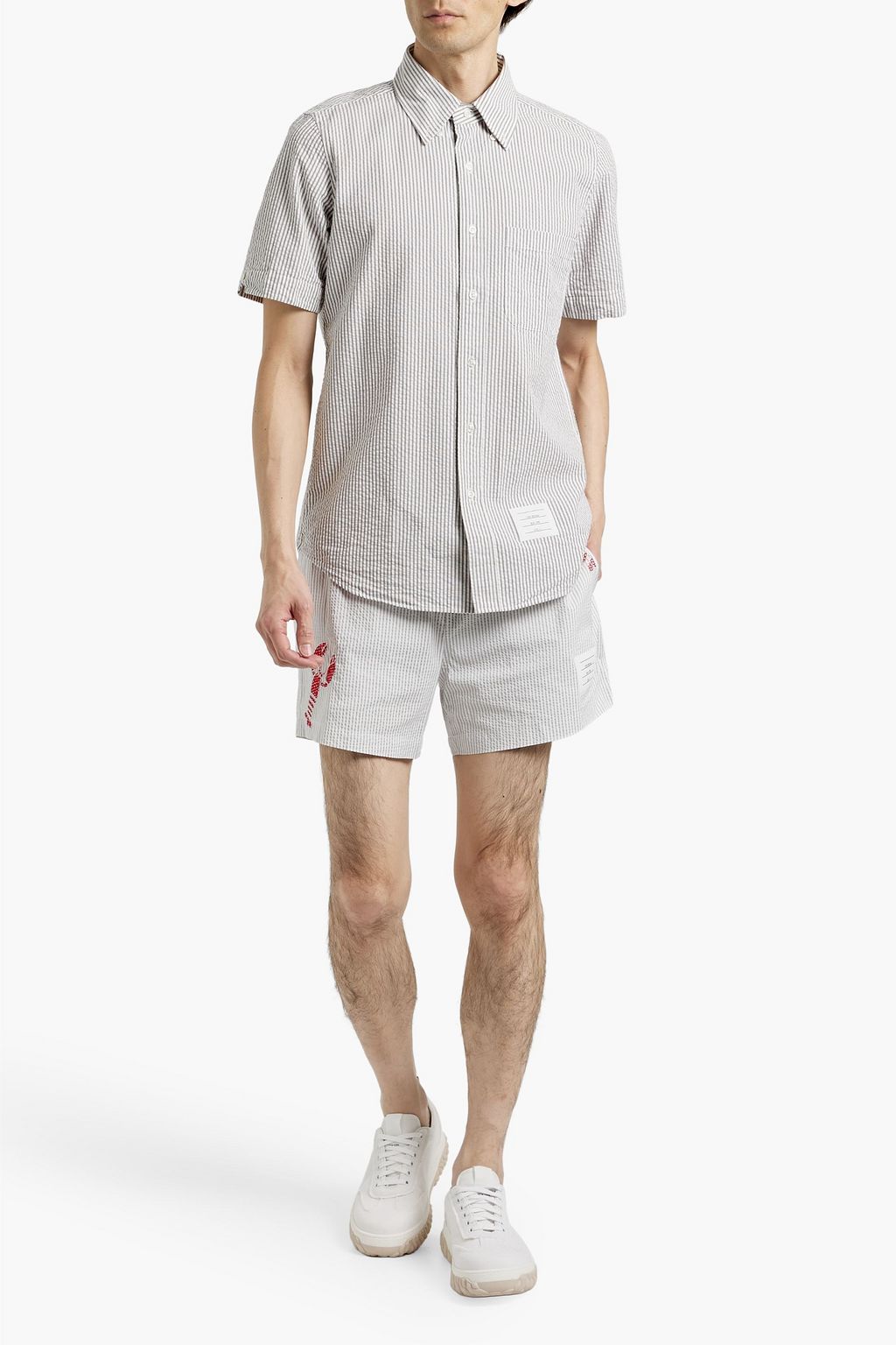 THOM BROWNE Striped cotton-seersucker shirt