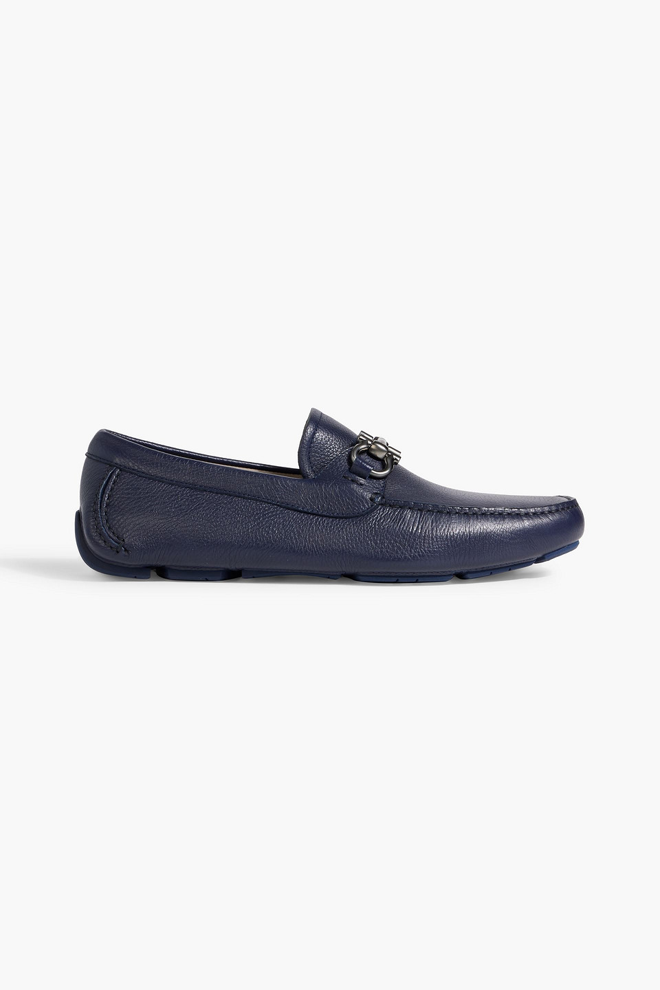 Ferragamo Parigi Pebbled-leather Loafers In Navy