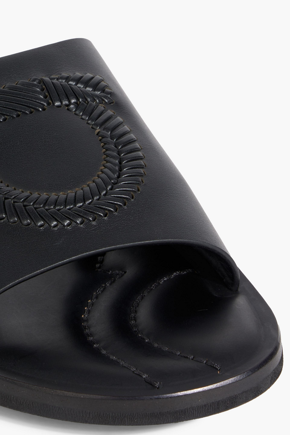 Ferragamo Lionel Whipstitched Leather Slides In Black