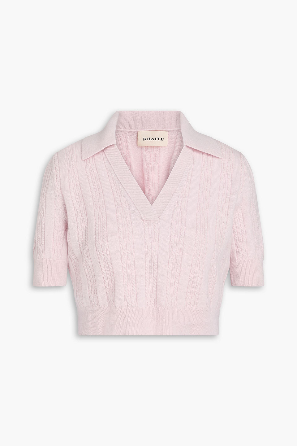 Khaite Lylith Cropped Pullover Aus Einer Kaschmirmischung Mit Zopfstrickmuster Und Polokragen In Dahlia