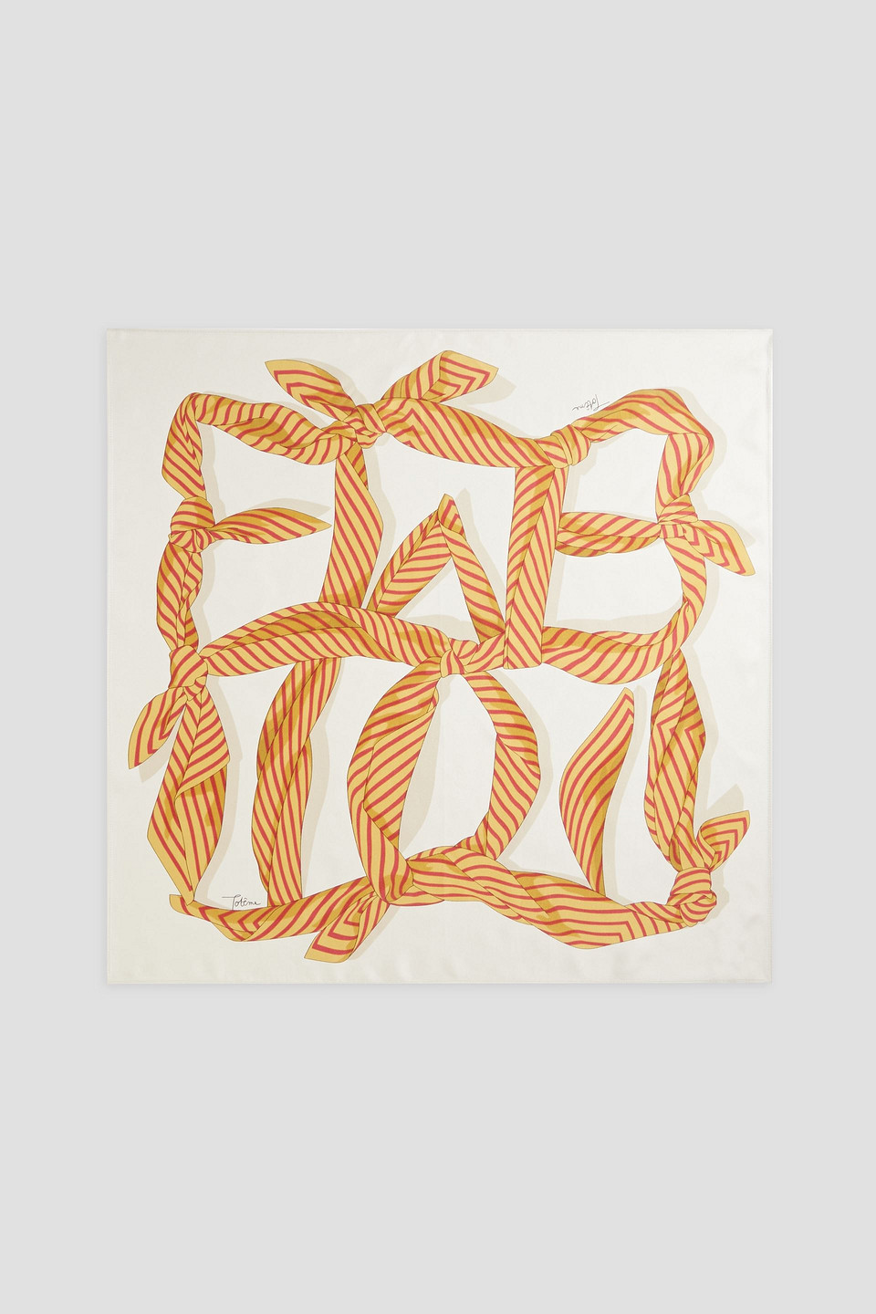 Totême Knotted Monogram Silk Scarf Bloody Mary In Ecru