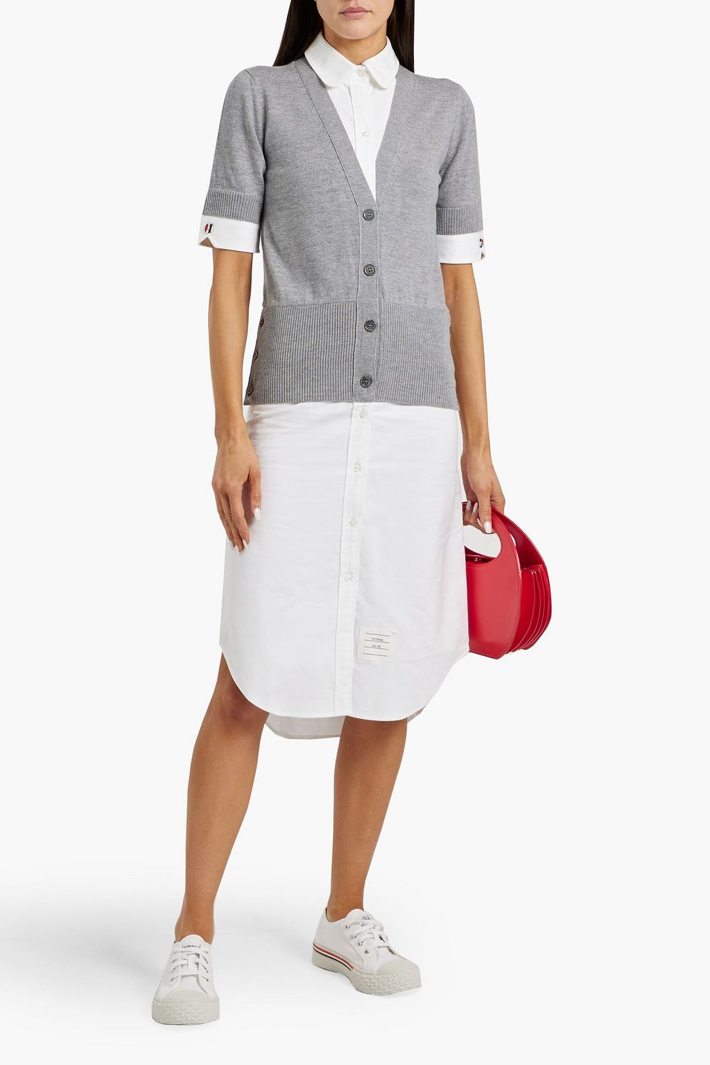 THOM BROWNE Merino wool and cotton Oxford midi shirt dress