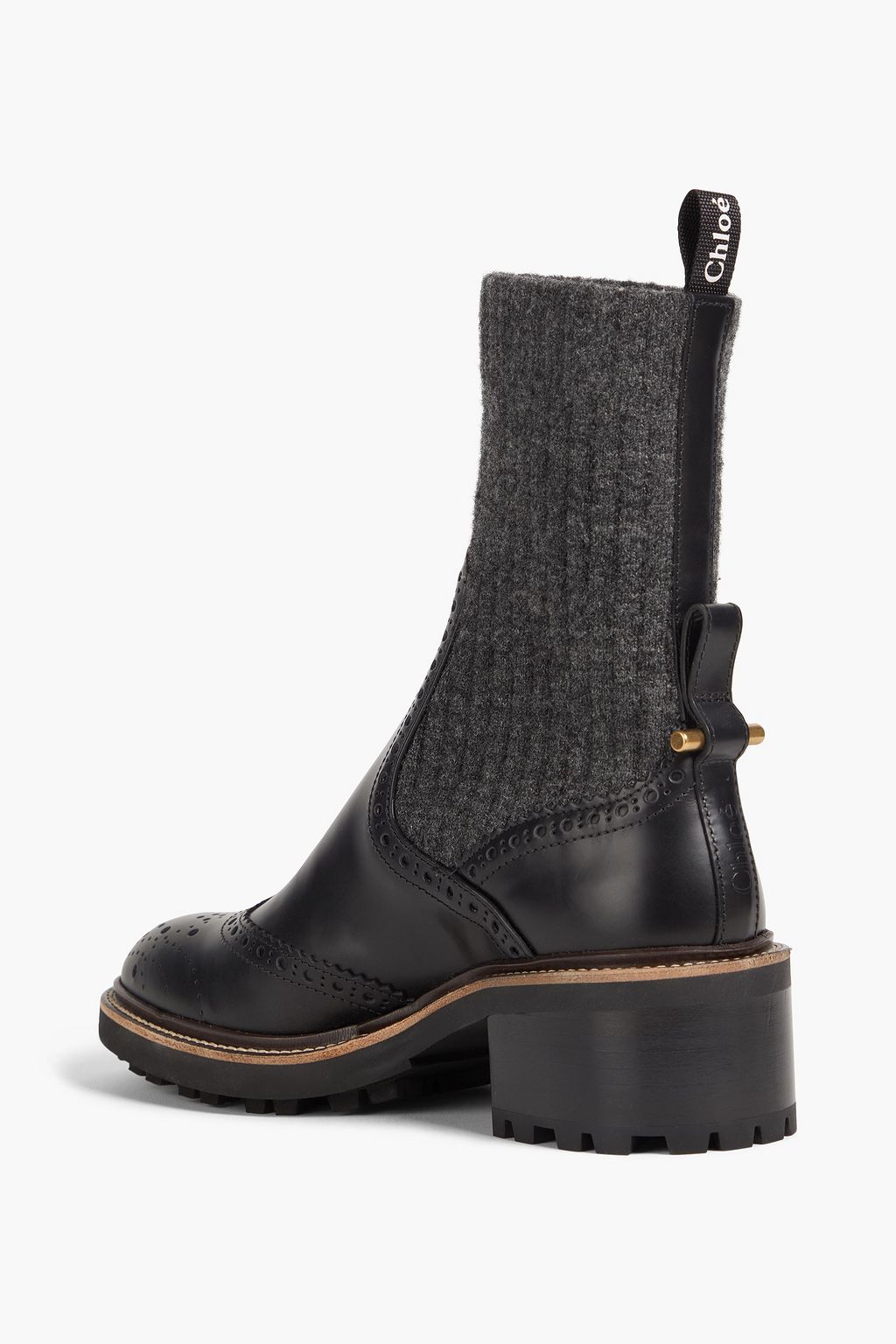 CHLOÉ Franne ribbed-knit and leather ankle boots