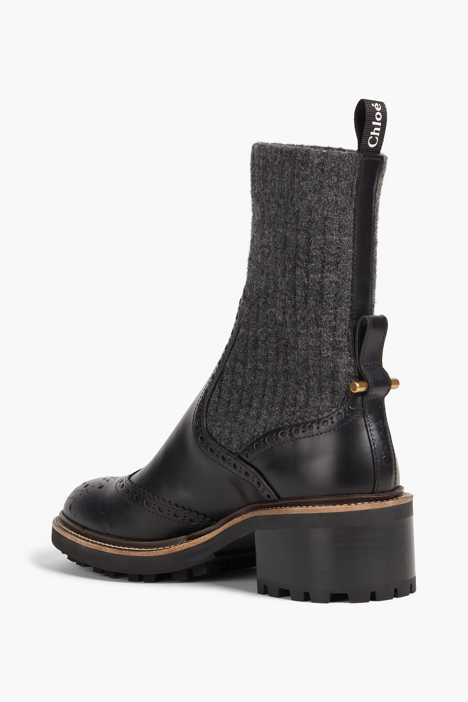 Shop Chloé Franne Ribbed-knit And Leather Ankle Boots In Black