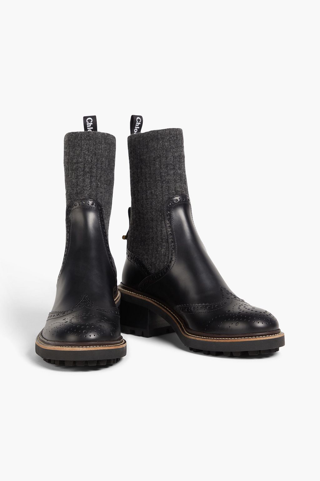 CHLOÉ Franne ribbed-knit and leather ankle boots
