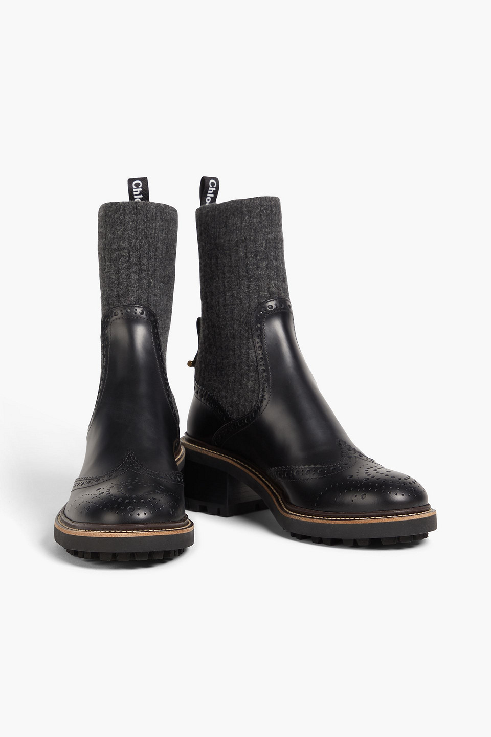 Shop Chloé Franne Ribbed-knit And Leather Ankle Boots In Black