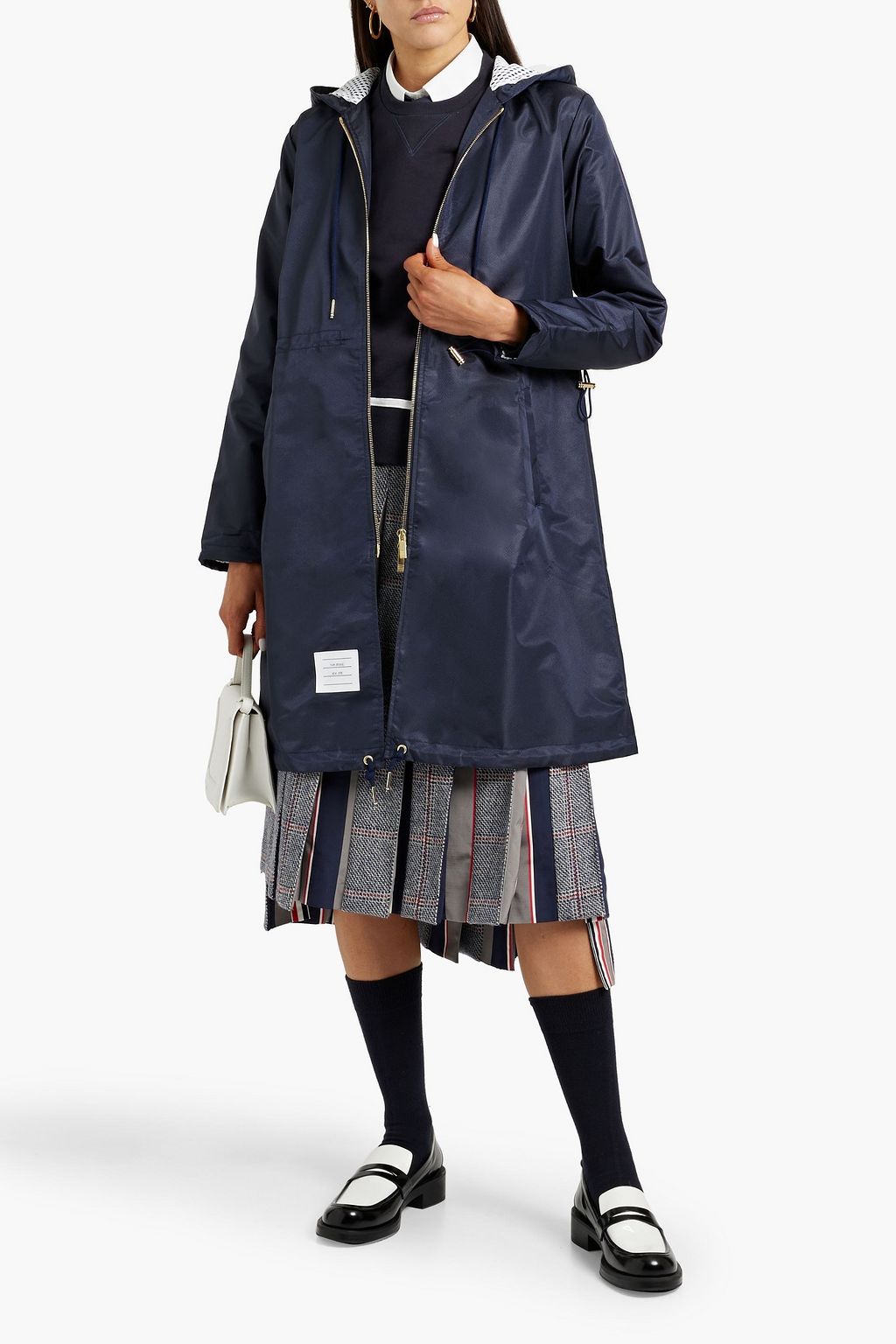 THOM BROWNE Striped shell hooded raincoat