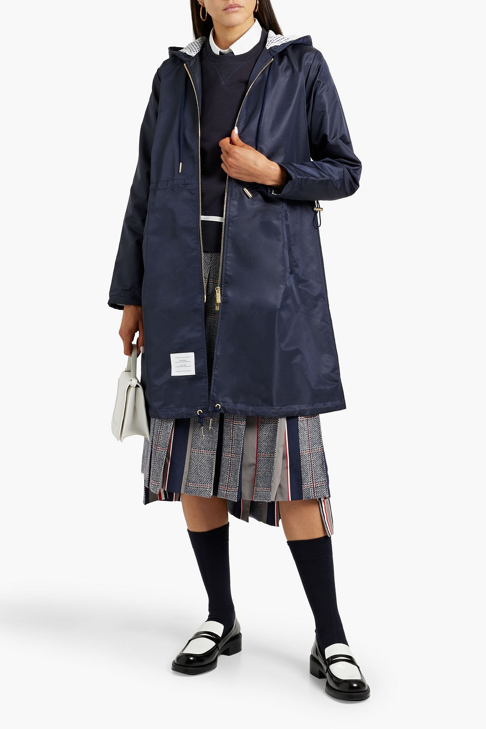 Thom Browne Striped Shell Hooded Parka In Blue