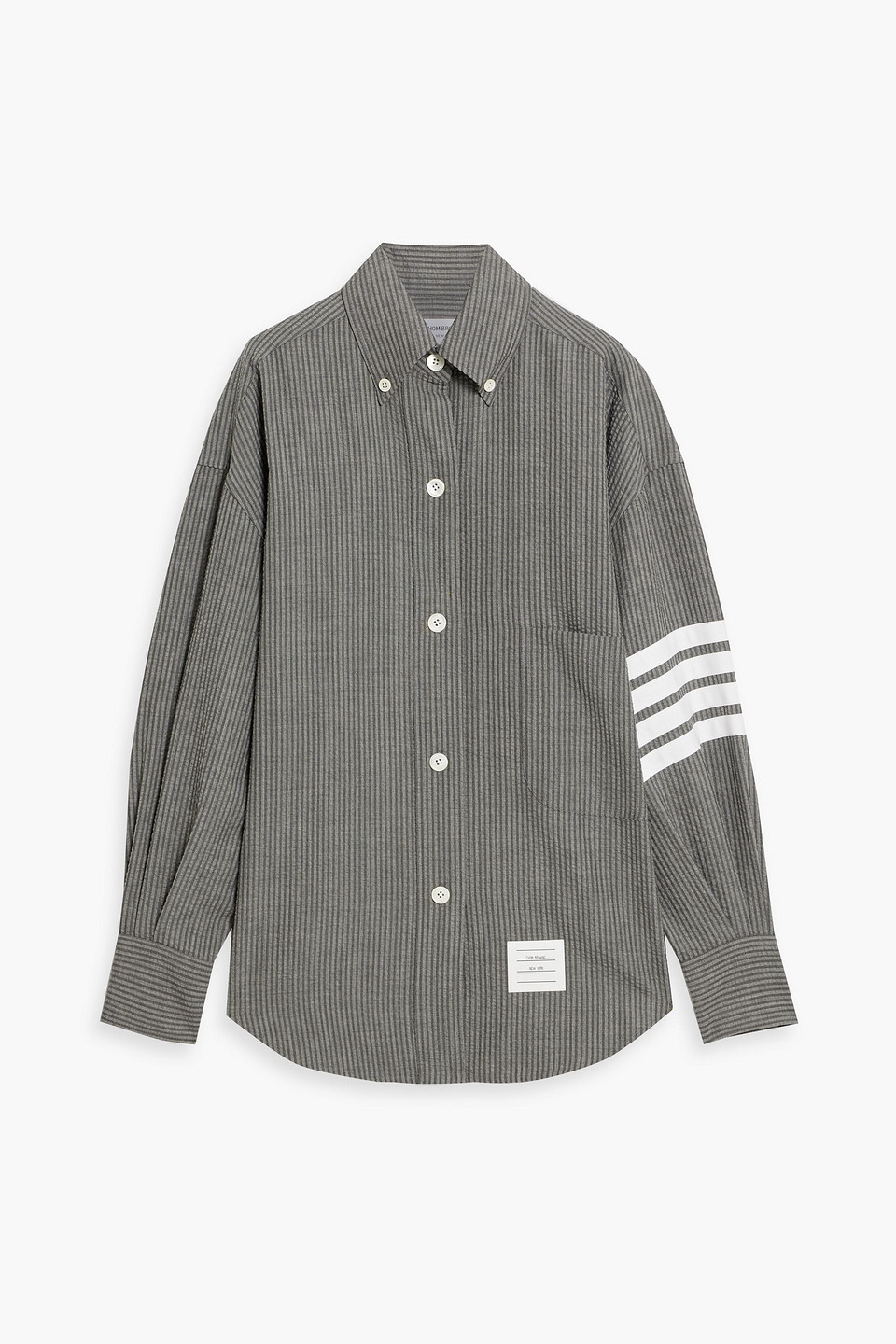 Thom Browne Striped Cashmere-seersucker Shirt In Gray