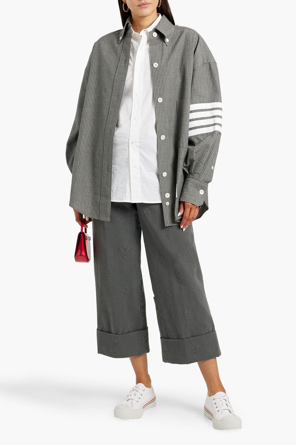 THOM BROWNE Striped cashmere-seersucker shirt