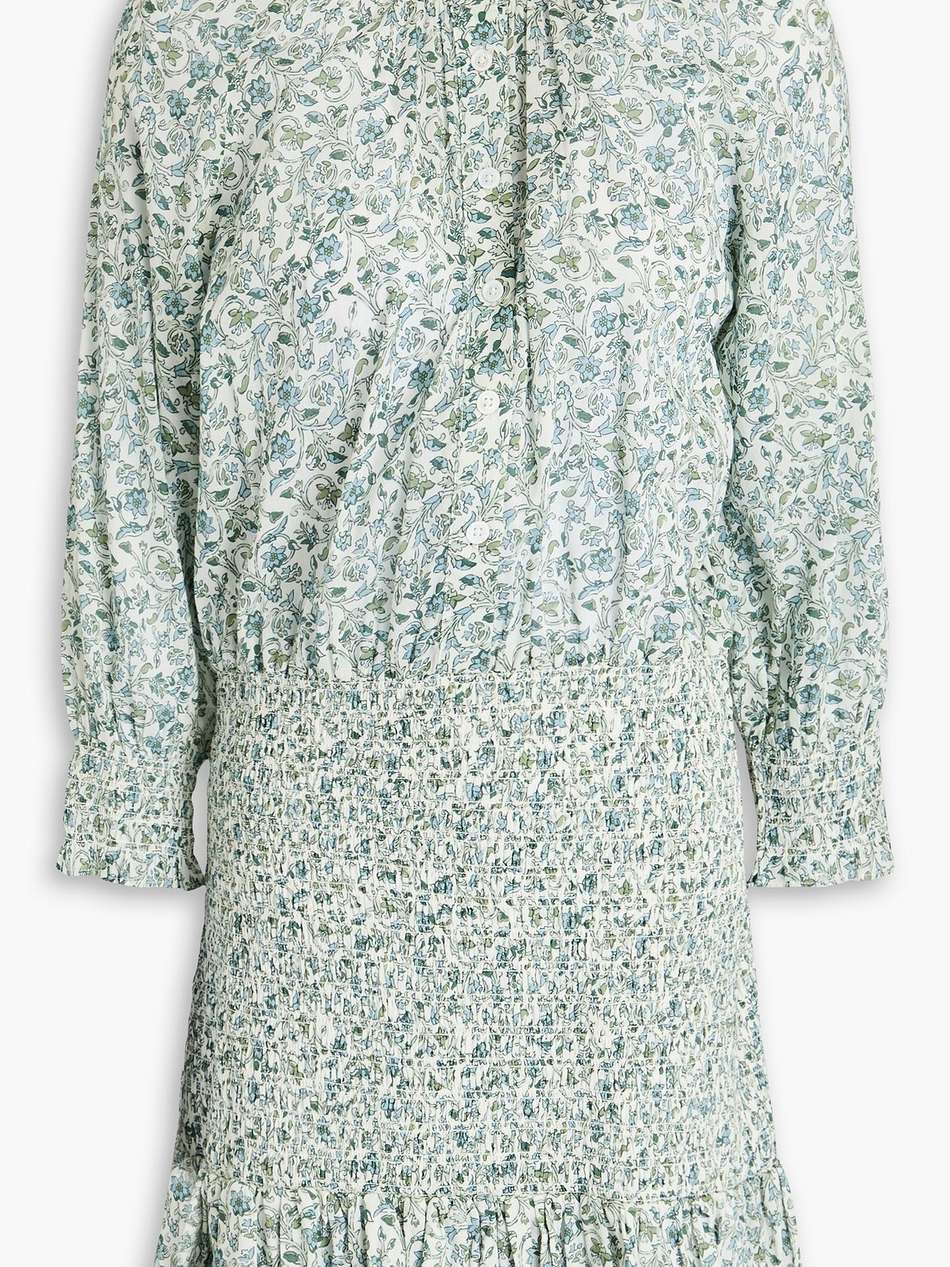 corsica shirred floral-print cotton mini dress