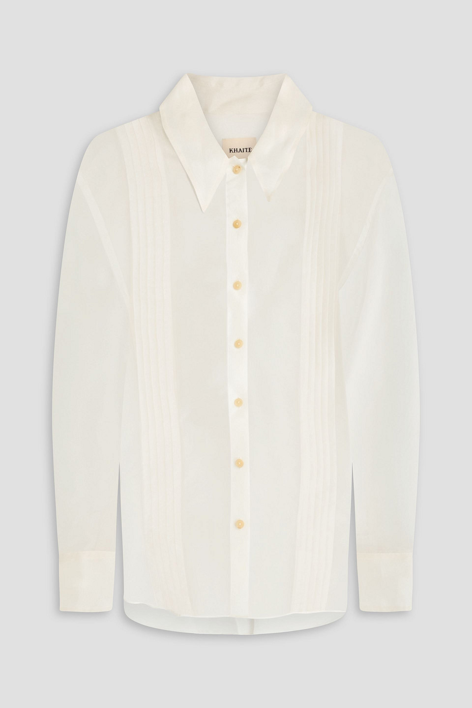 Khaite Nori Pintucked Silk-organza Shirt In Ivory