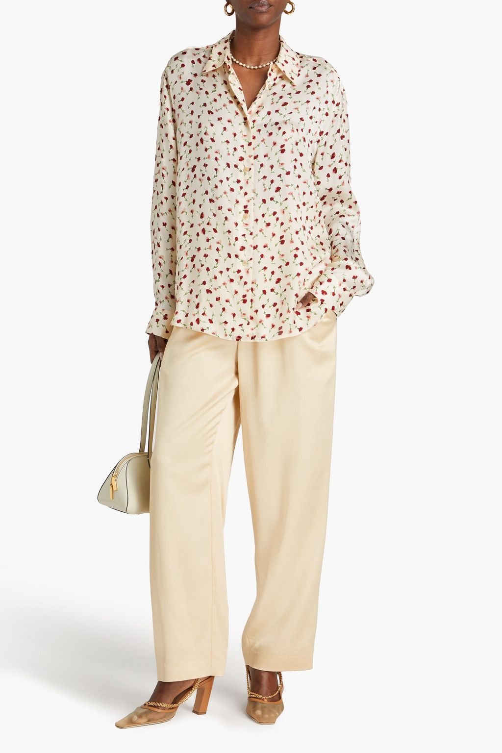 KHAITE Argo floral-print cupro-satin shirt